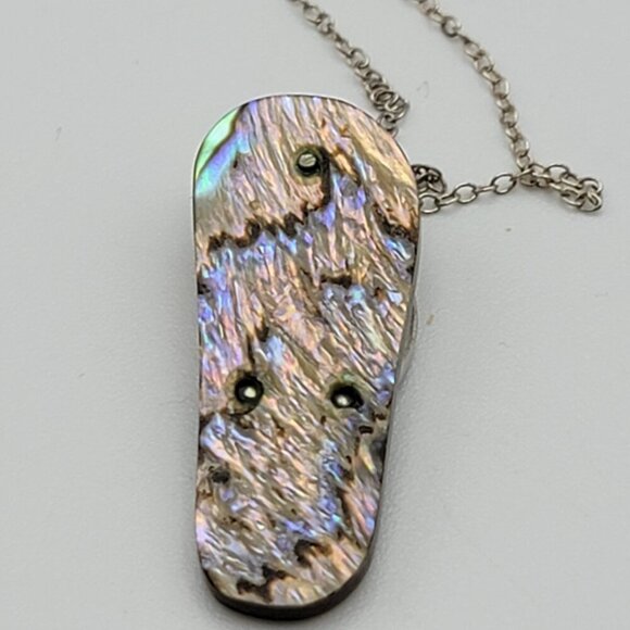 Vintage Sterling Silver Mother Or Pearl Flip Flops Necklace 18" Spring Ring - Picture 6 of 7